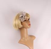  Linen clip fascinater w feathers flower silver STYLE: HS/4686/SIL